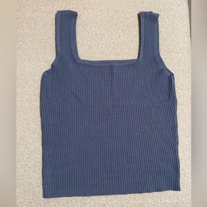 Square-Neck Ribbed Tank Top - Navy